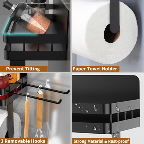 YIGII Black Magnetic Paper Towel Holder 2 Hooks