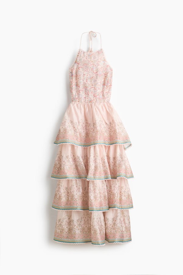  Linen-Blend Halterneck Dress Light Pink