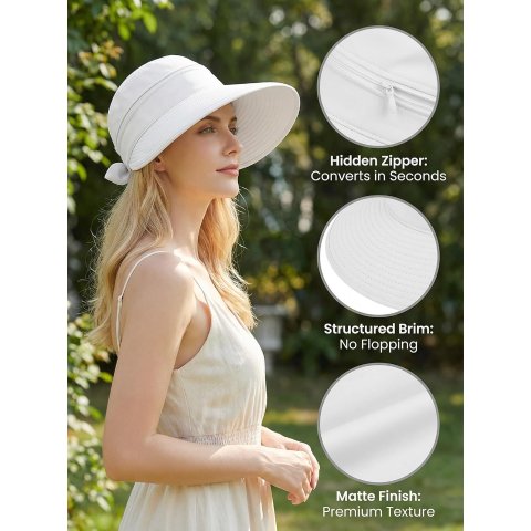 Women’s Sun Visor Hat Lightweight Zipper Off UV Protection