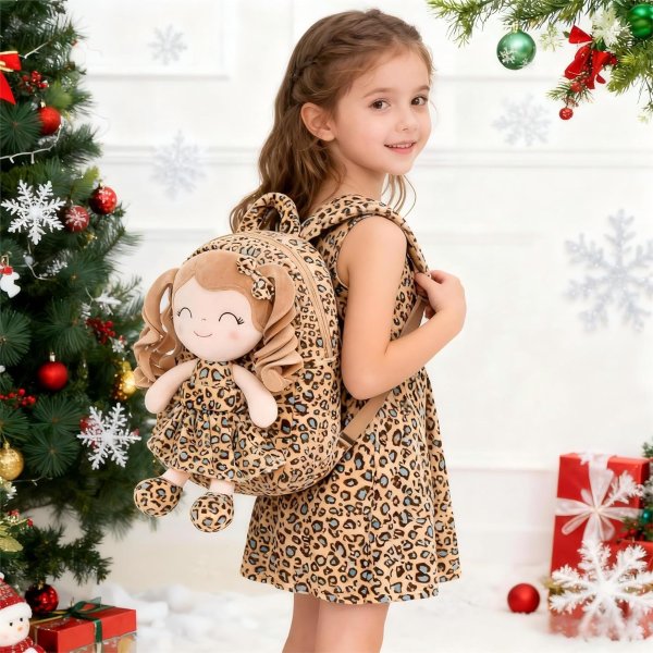 Spring Girl Plush Backpack White Leopard 9 Inches