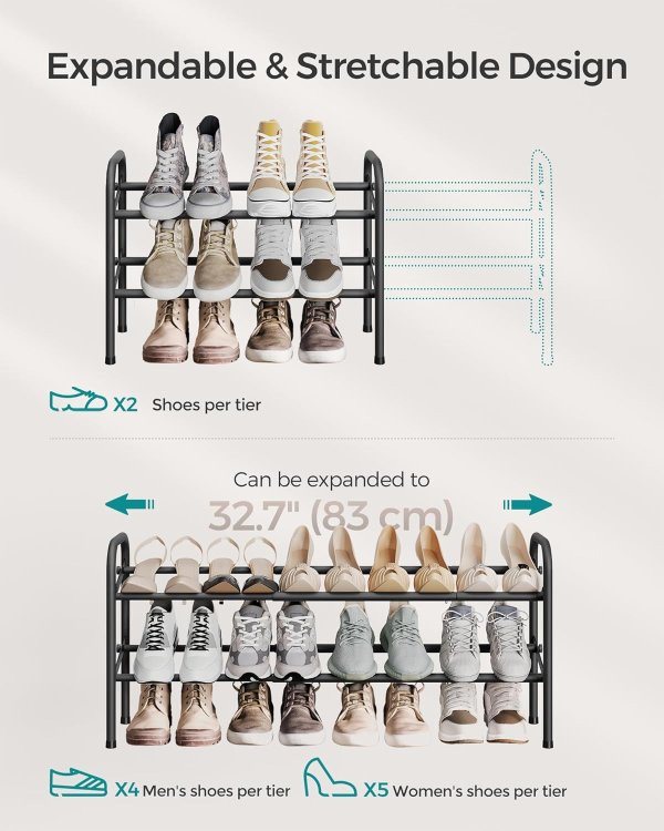 Expandable Shoe Rack 2-Tier Black