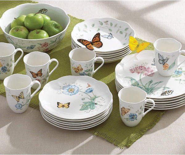 Lenox Butterfly Meadow Dinnerware Set 18-Piece White Porcelain