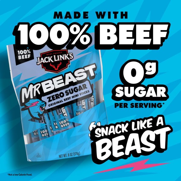 MrBeast Mini Beef Jerky Sticks 12 Pack Zero Sugar