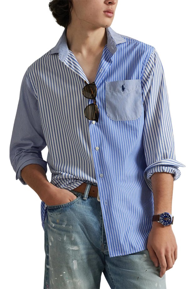 Nordstrom Stripe Cotton Shirt Classic Fit Men
