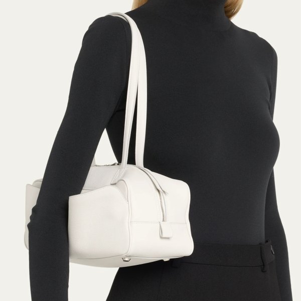 Balenciaga Carrie Small Leather Bowling Shoulder Bag