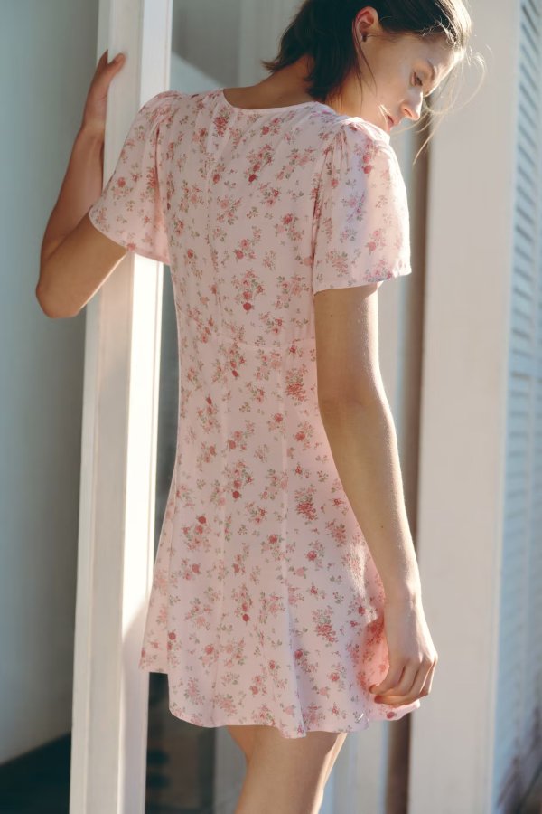  Light Pink Viscose Dress Flared Skirt