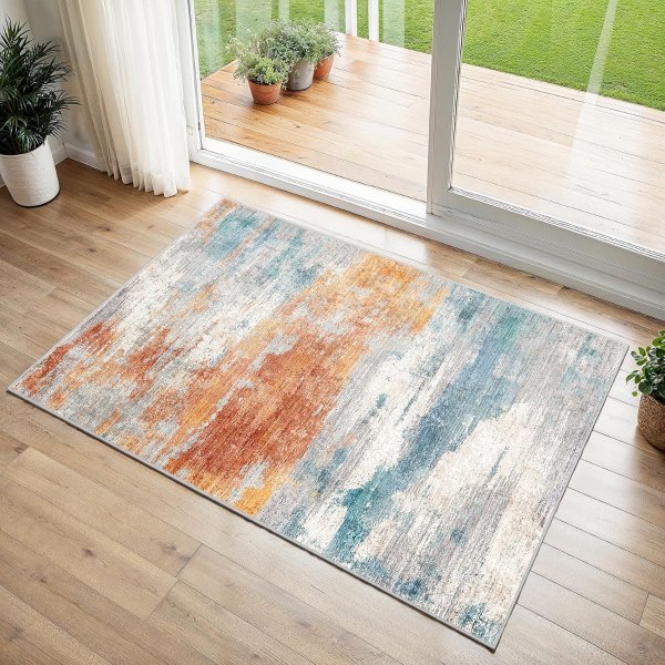 Puino 2x3 Abstract Non-Slip Area Rug Blue