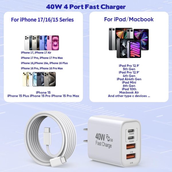 iPhone 10FT Woven USB C Cable 2-Pack 40W Fast Charging