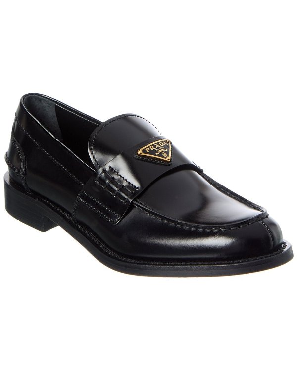 Logo Brushed Leather Loafer