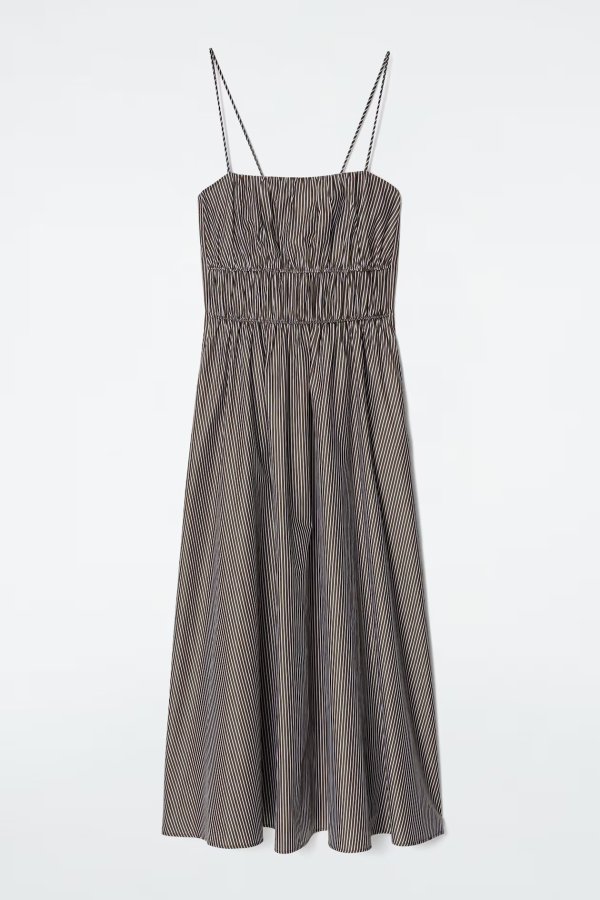 Striped Midi Dress Brown