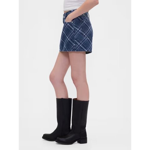 Plaid Denim Mini Skirt