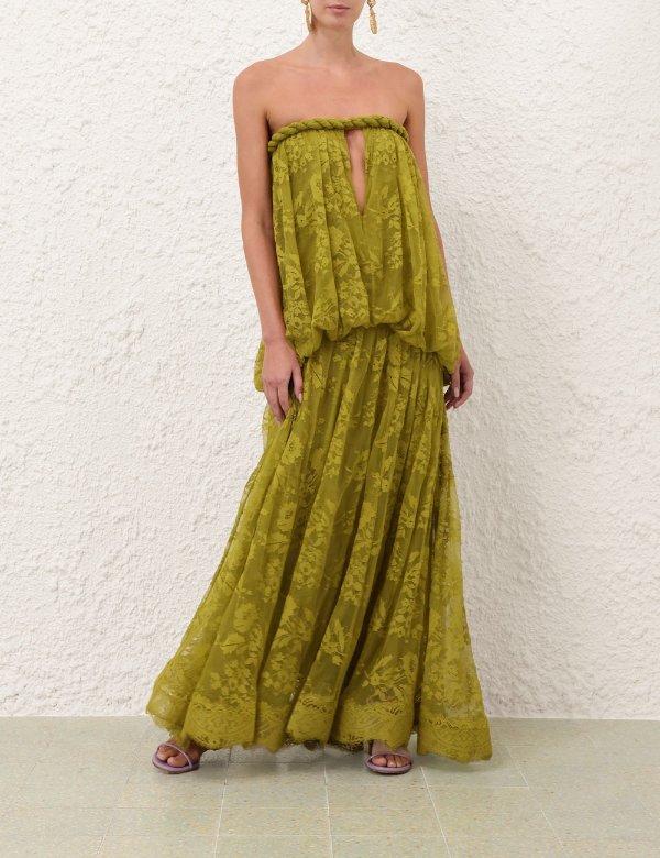 Zimmermann Luna Lace Bandeau Gown Pistachio