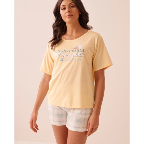 La Vie En Rose Croissant Print Short Sleeve T-shirt