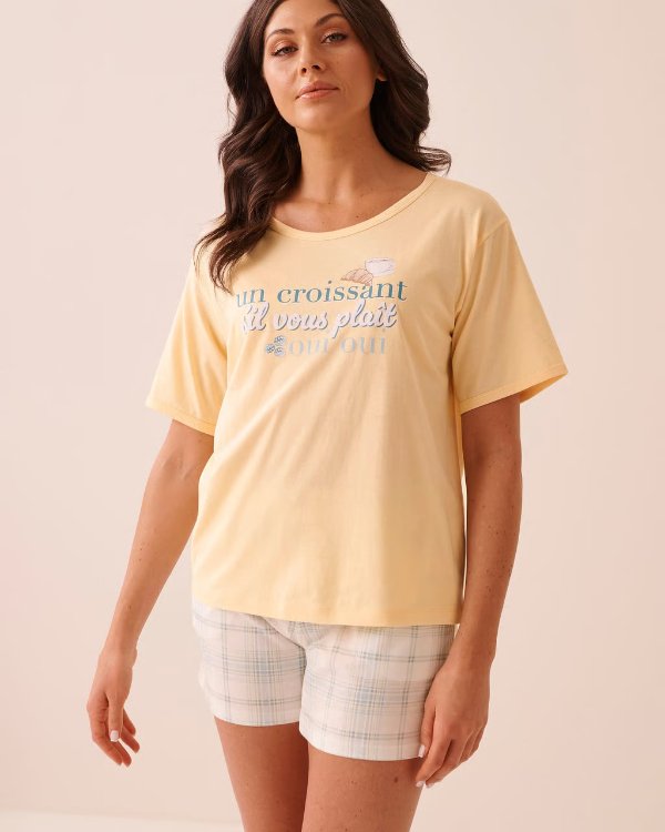 La Vie En Rose Croissant Print Short Sleeve T-shirt