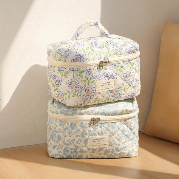 uekeboag Large Floral Cotton Makeup Bag for Women