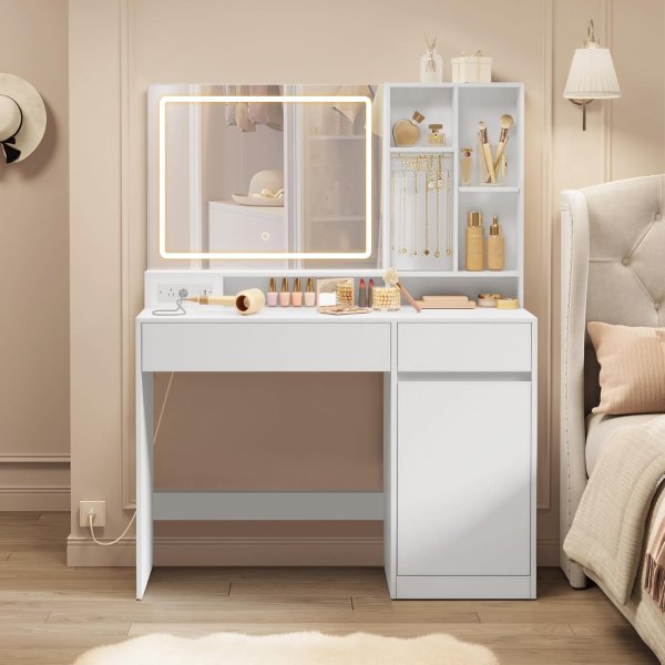 Vanity Desk URDT632WB02S Cloud White 43.3-Inch
