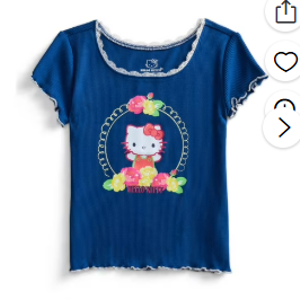 $4.03 Hello Kitty Girls Purl Edge Graphic Tee with Short Sleeves, Sizes 4-16
