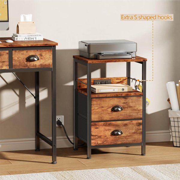 Furologee Nightstand Set 2 Drawers with Charging Station