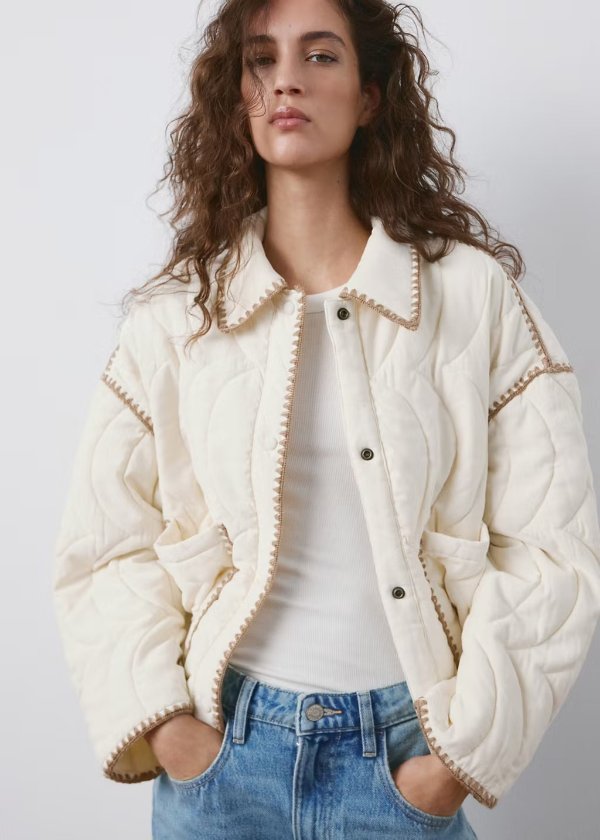  Women's Quilted Jacket Contrasting Trim