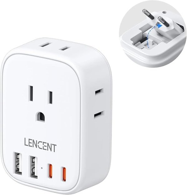 LENCENT Type-C Foldable Travel Plug 4 Outlets 4 USB