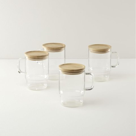  Tuscany Glass Mugs with Lids 8 Piece