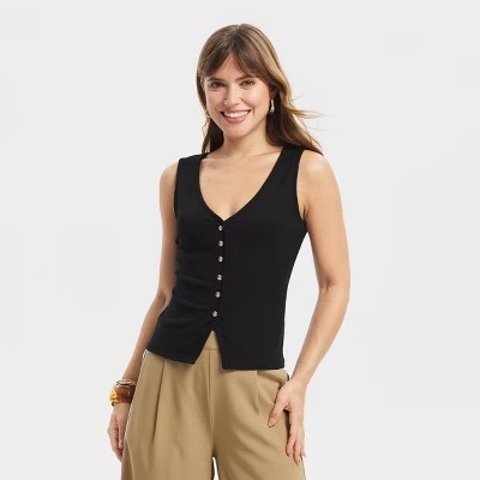 A New Day Women’s V-Neck Knit Tank Top Black M