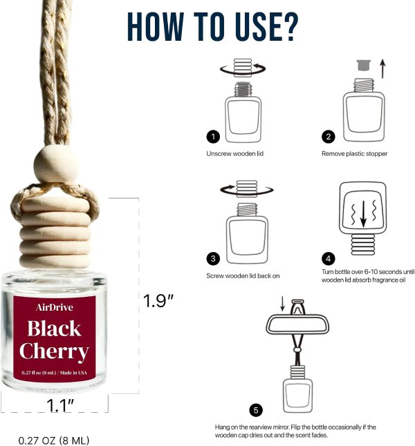 Black Cherry Car Air Freshener Hanging Diffuser 2 Pack