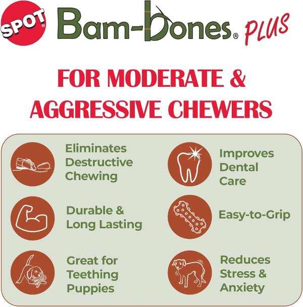 SPOT Bam-Bones T-Bone Dog Chew Bamboo Fiber 6 Inch
