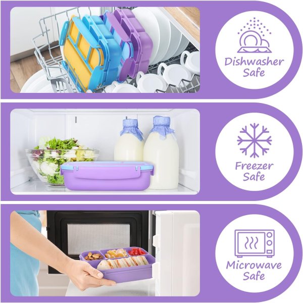 QQKO Kids Bento Lunch Box Purple 4 Compartments