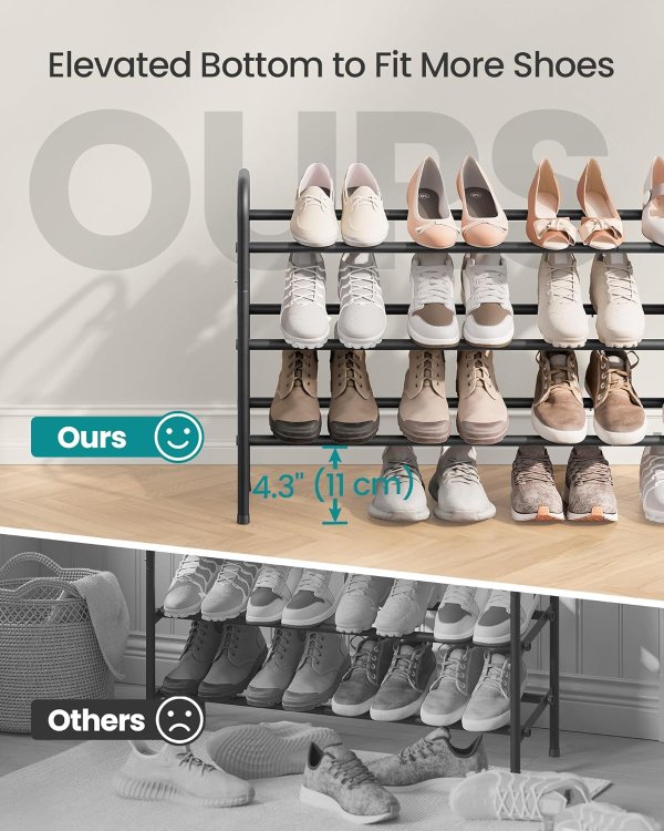 3-Tier Adjustable Metal Shoe Rack Ink Black