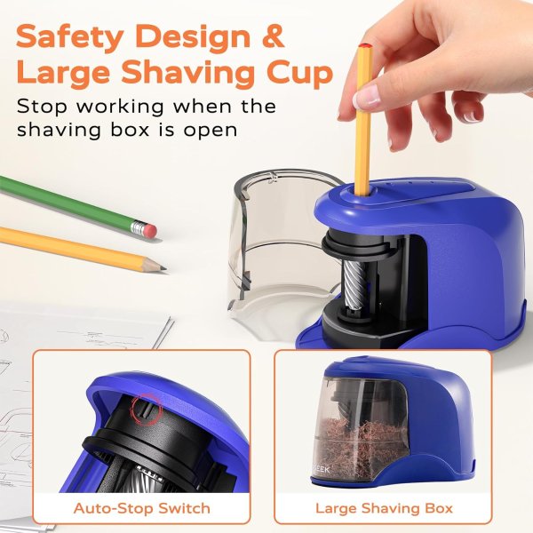 STAGEEK Electric Pencil Sharpener Blue 6-8mm
