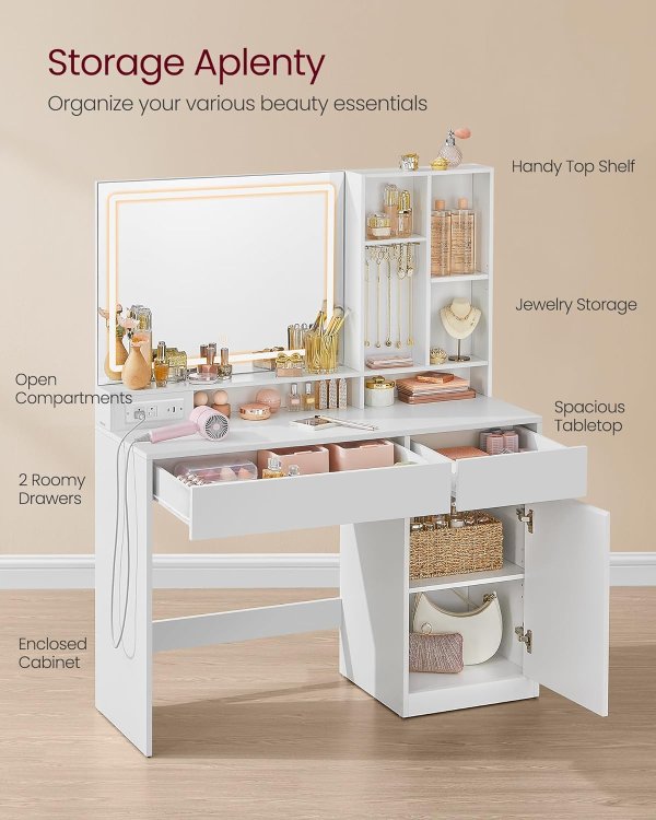 Vanity Desk URDT632WB02S Cloud White 43.3-Inch