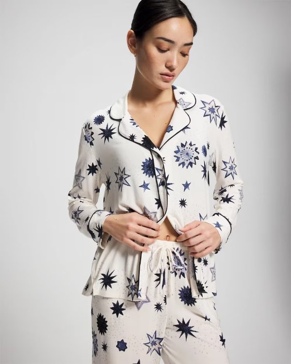 Cool Nights Long Sleeve Notch Collar Pajama Top