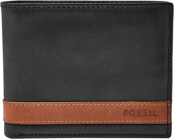 Fossil Quinn 男士黑色皮革钱包
