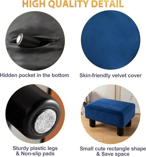 LUE BONA Velvet Rectangle Foot Stool Navy