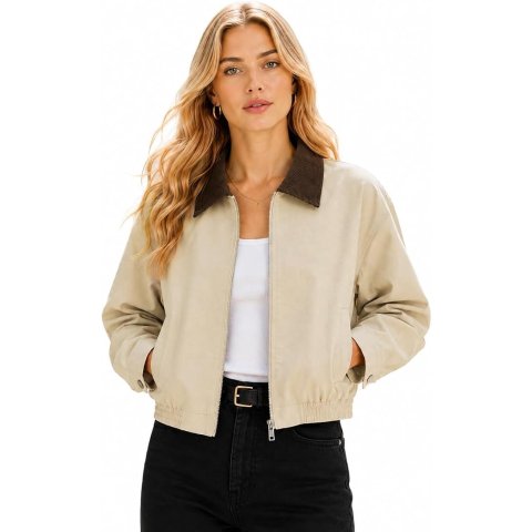 OrolayWomen s Cropped Barn Jacket Corduroy Collar