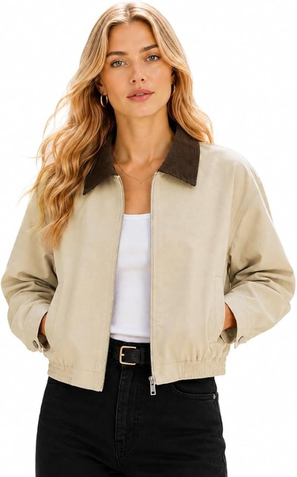 Women's Cropped Barn Jacket Corduroy Collar