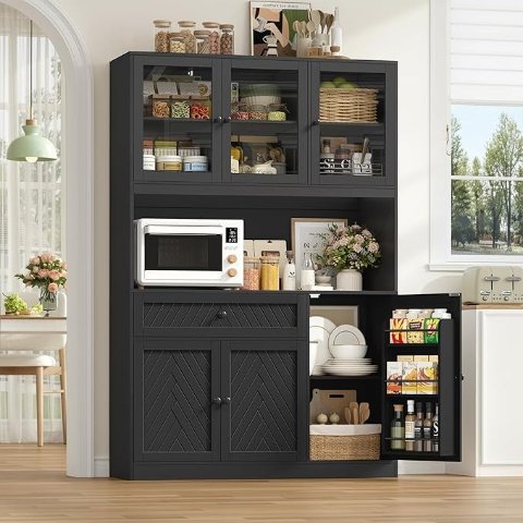 BOTLOG 72 Inch Black Kitchen Pantry Cabinet