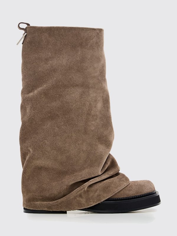 Robin Crinkled Suede Boots Beige