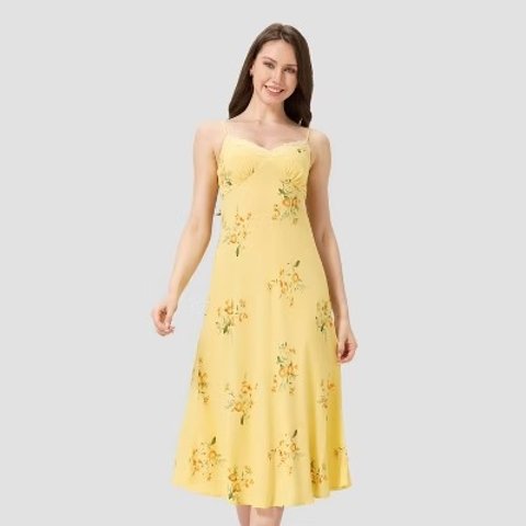 A New Day Women s Lace Trim Midi Sundress Yellow Floral XS