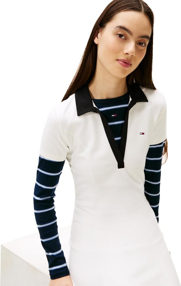 Tommy Jeans Women's Short Sleeve Contrasting Polo Dress
