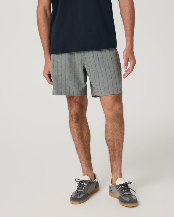 Aim Elastic Waist Shorts 7" Concrete Marina Stripe Linen Texture