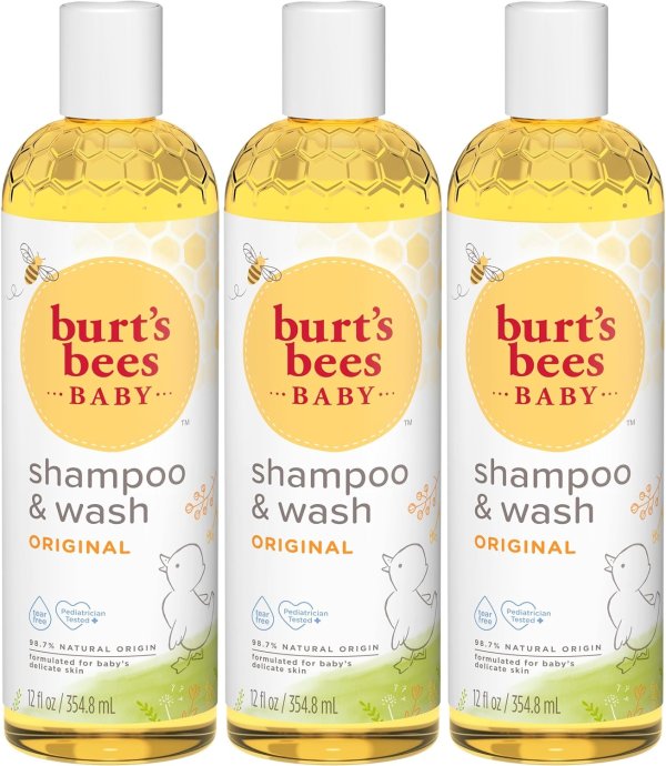 Burt's Bees 婴儿洗发沐浴露 12盎司 3瓶，无泪配方