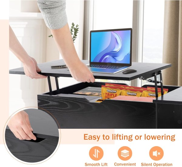 Sweetcrispy Lift Top Coffee Table Black with Storage