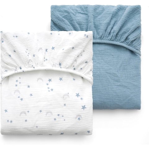 Momcozy 标准婴儿床单 2件 蓝色星月 纯棉