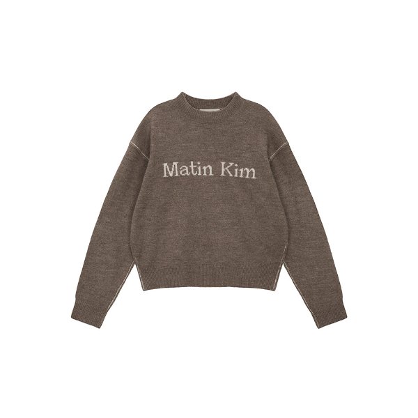 Matin Kim Logo Knit Pullover Brown