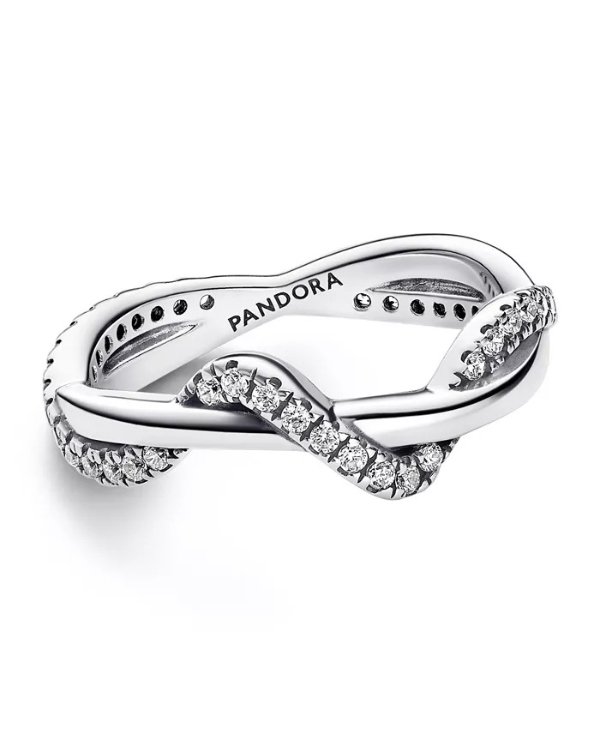 Double Wave Ring Sterling Silver Cubic Zirconia