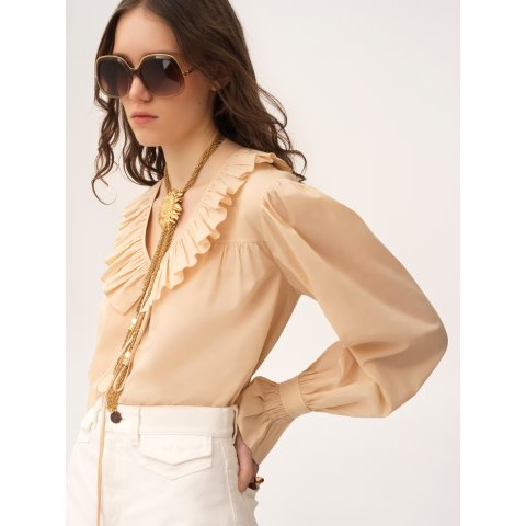Chloé Cotton Ruffle Top Beige