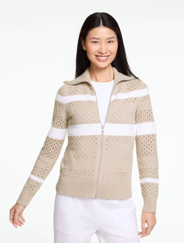  Striped Open Stitch Sweater Jacket