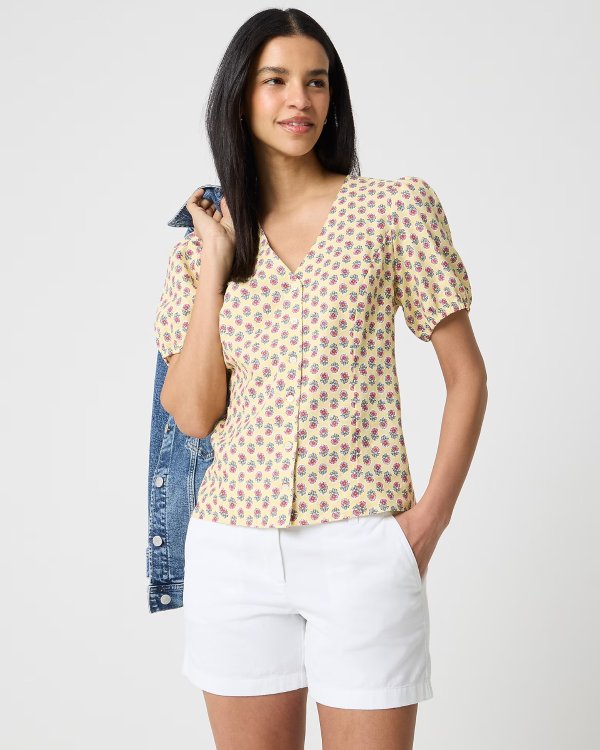 Factory Women’s Linen-Blend Button-Up Top